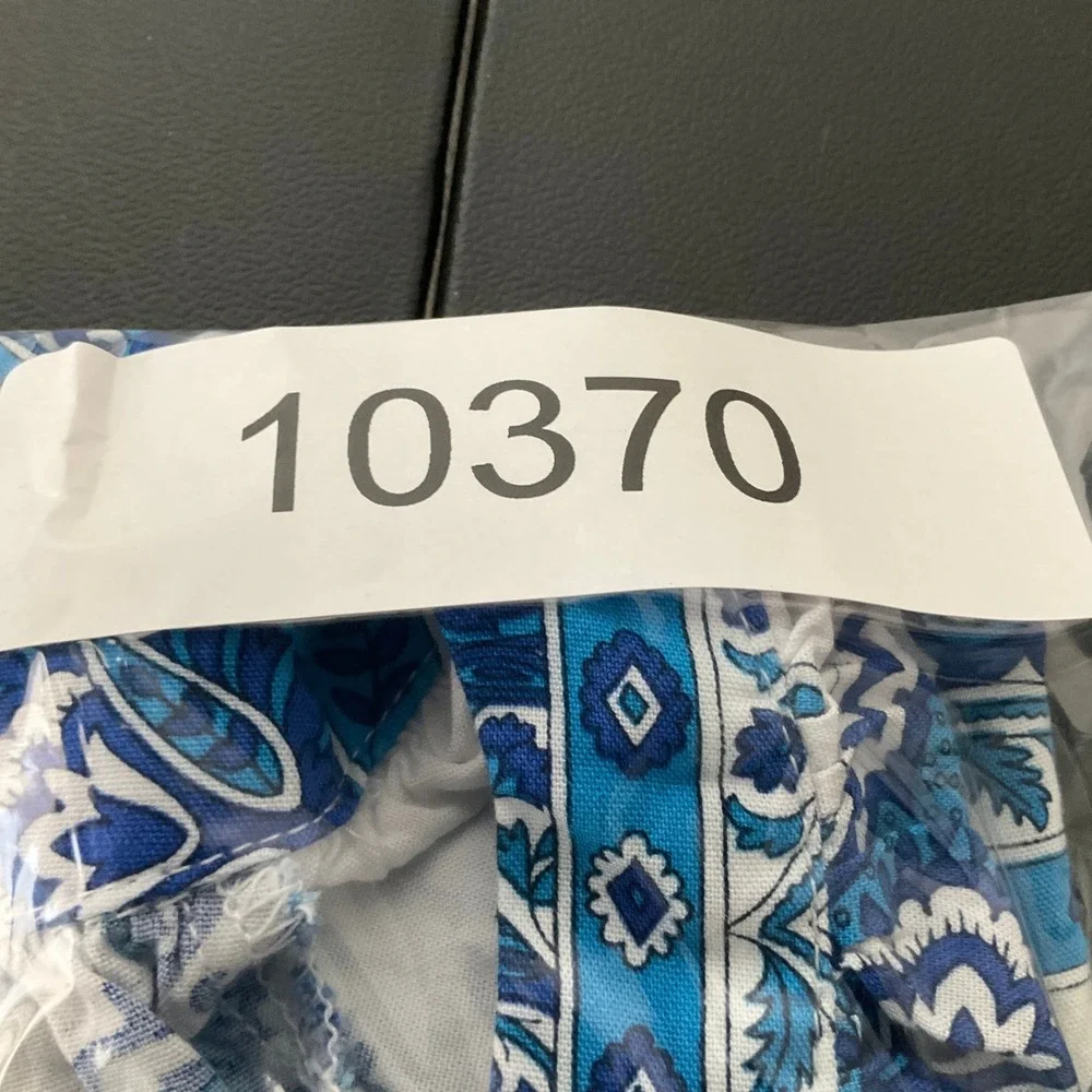LOFT Top XS Blue White Paisley Bandana Print Puff Sleeve Boho Airy Cruise Travel